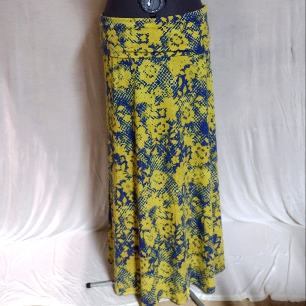 LuLaRoe maxi skirt sz XL blue and yellow
